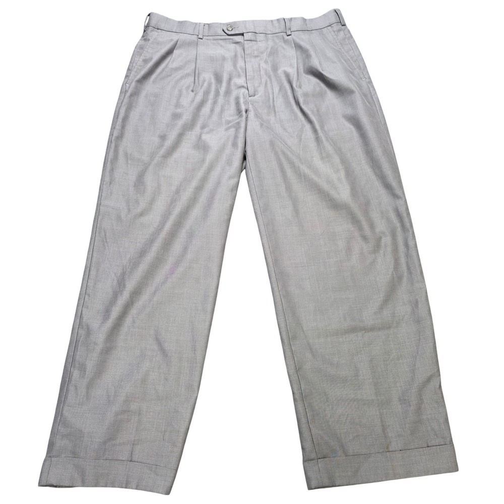 Perry Ellis America Cuffed Dress Pants Men's Size 38 Gray Double Pleated Career